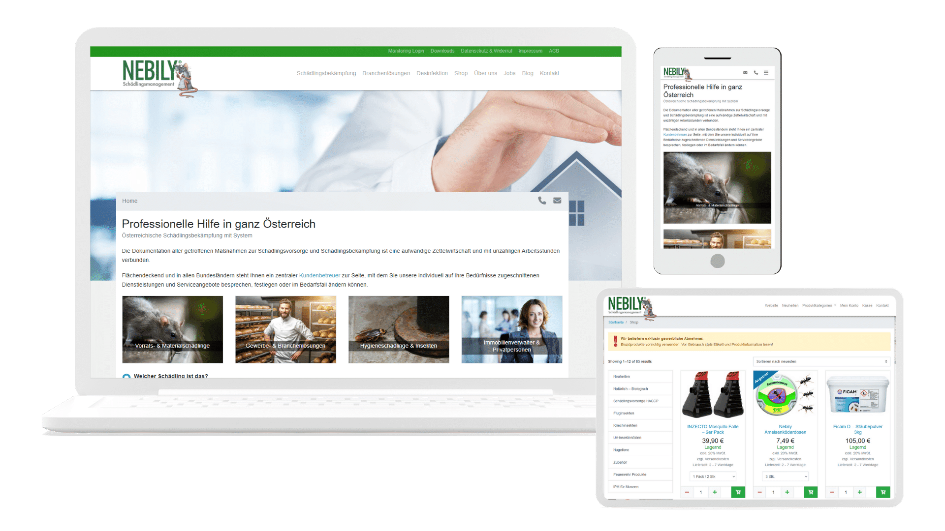 NEBILY GmbH - Schädlingsmanagement aus Wien - Optimierung von Website und Webshop